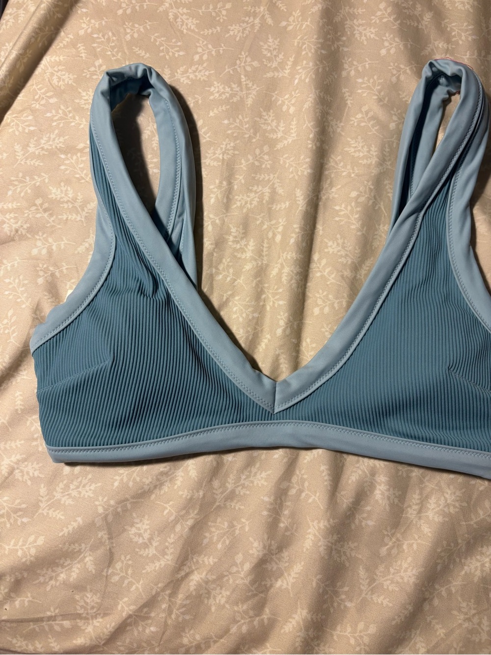 aerie Ribbed V-Neck Swim Sports Bra in Powder Blue